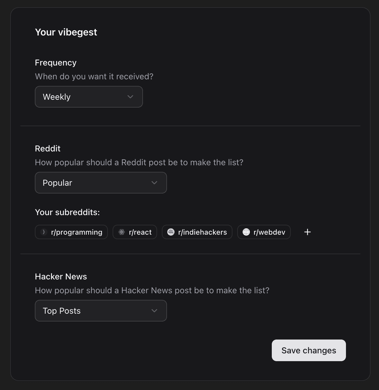 Vibegest Dashboard